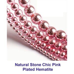 Natural Stone Chic Pink Plated Hematite. 15" Strand